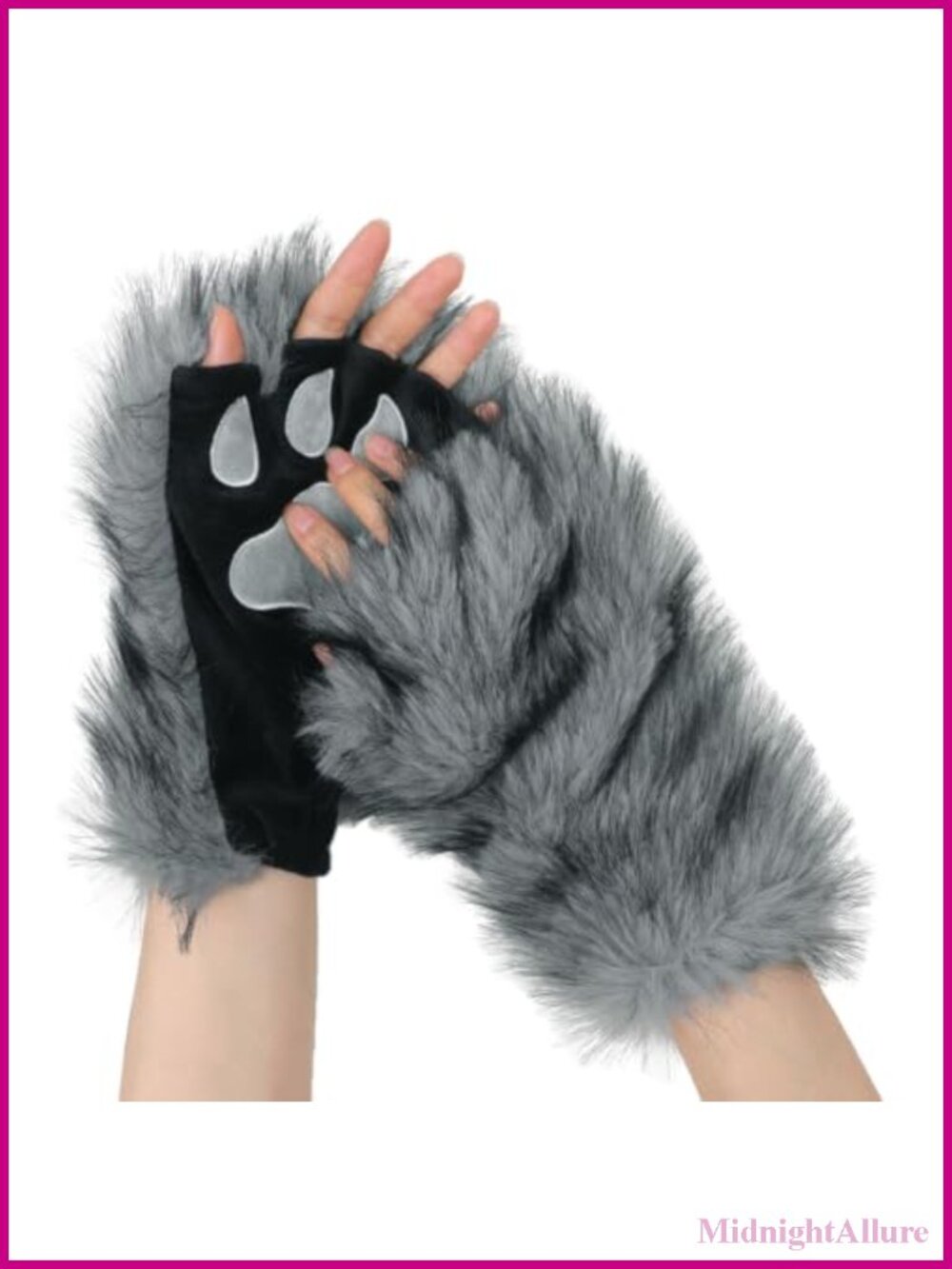 Fuzzy Faux Fur Paw Gloves Plush Half Finger Mittens Animal Costume